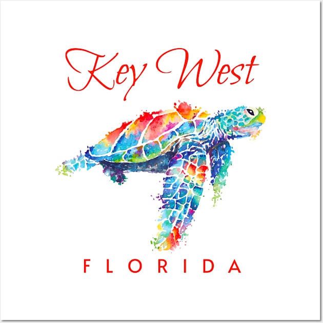 Key West Florida Watercolor Sea Turtle Wall Art by grendelfly73